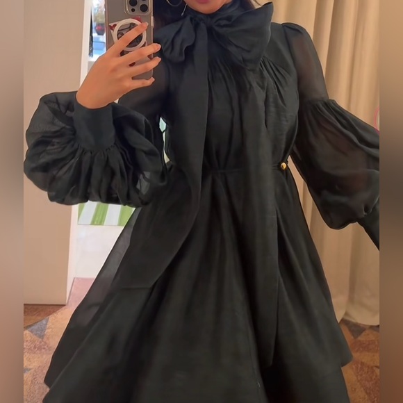 ZIMMERMANN Linen Silk Tie Neck Mini Dress Size - Picture 11 of 16